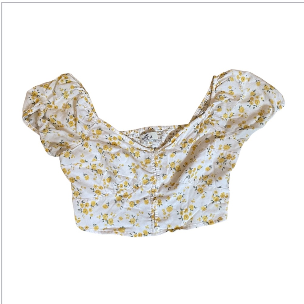 Hollister Women’s Yellow On/Off Shoulder Floral Crop Top Size M